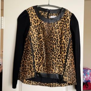 Milly Faux Fur Leopard Sweatshirt
